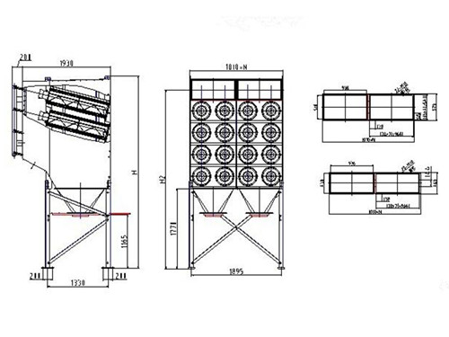 华康环保为天津喷漆厂设计的脉冲滤筒除尘器的外形加工全图